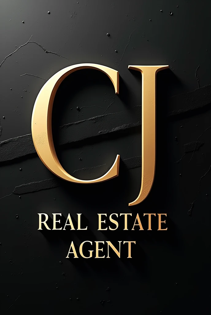 a black and gold art with the name CJ Real estate agent with a luxury house in the background leave everything in Portuguese