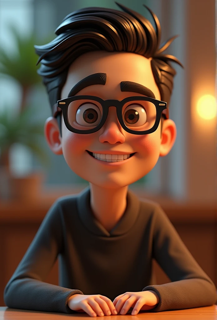 Cartoon character of a man in black glasses, an animated character, stylized character, animation style rendering, 3d stylized, Arnold Maya rendering, Stylized 3D rendering, toon render screenshot, 3d character, 3d character, Stylized 3D rendering, 3D character rendering, cartoon character, Personagem de close up, character posing, (Pixar-style) (master part:1.2) (bokeh) (best qualityer) (8k) (Argilla) (cinematic lighting) (sharp focus，Sit down and lift your upper body