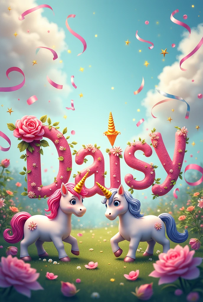 the name of "Daisy" with a background of adorable unicorns


