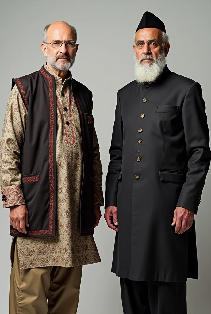 Omar Abdullah and Farooq Abdullah in muslim dress and non muslim dress both in a sane photo