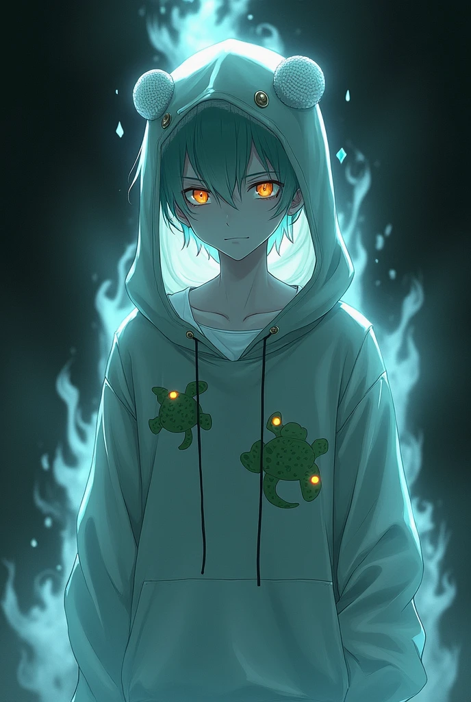 Male anime ghost character with frog hoodie