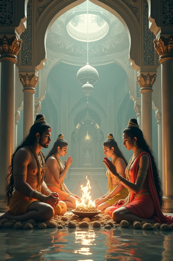 Create a photo where hindu gods are composing muslim