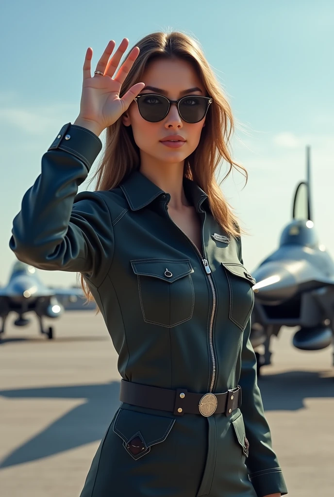 (Photorealism:1.2), beautiful woman, Fighter Jet Signalman
