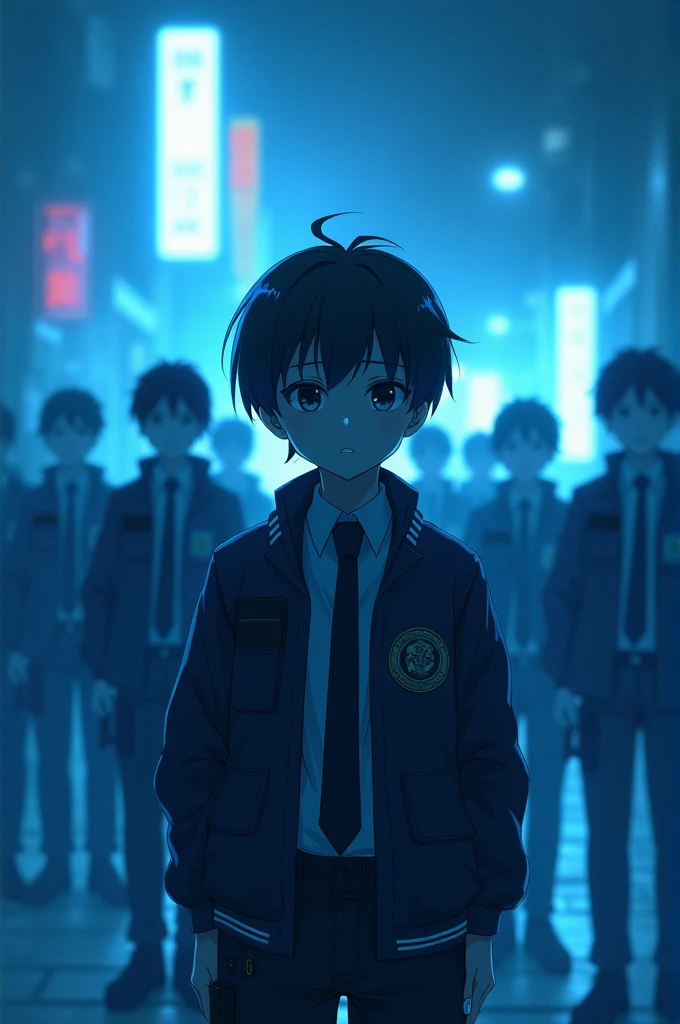 anime, Police in the blurred background, blue, Uniforms