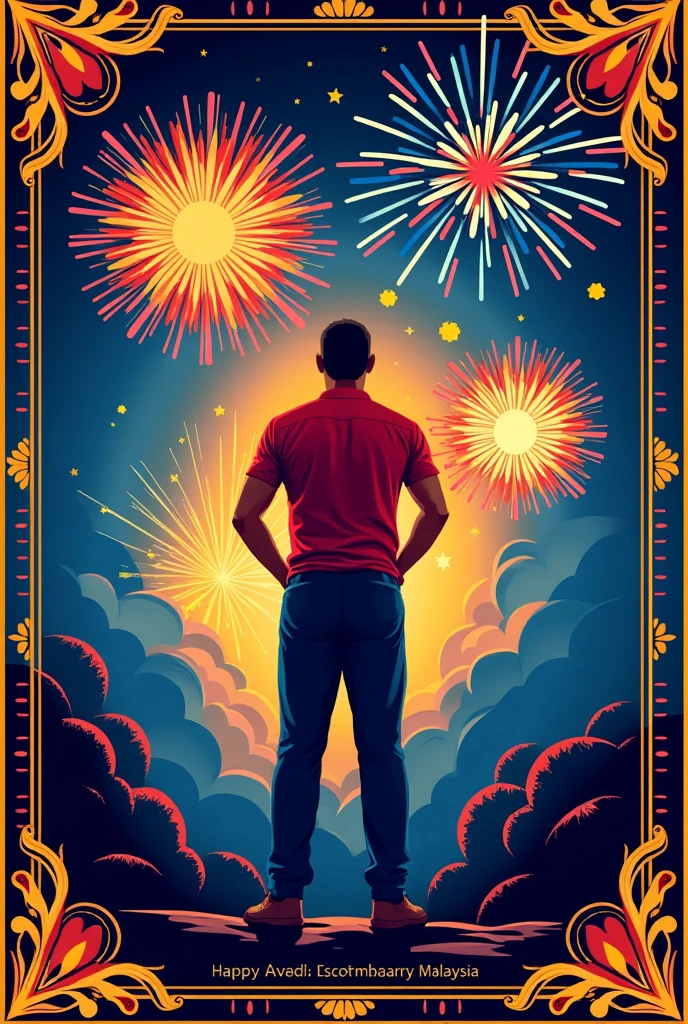 Independence theme poster "Malaysia civilizes the soul of independence, fireworks,the color of the Malaysian flag, proud to be malaysian