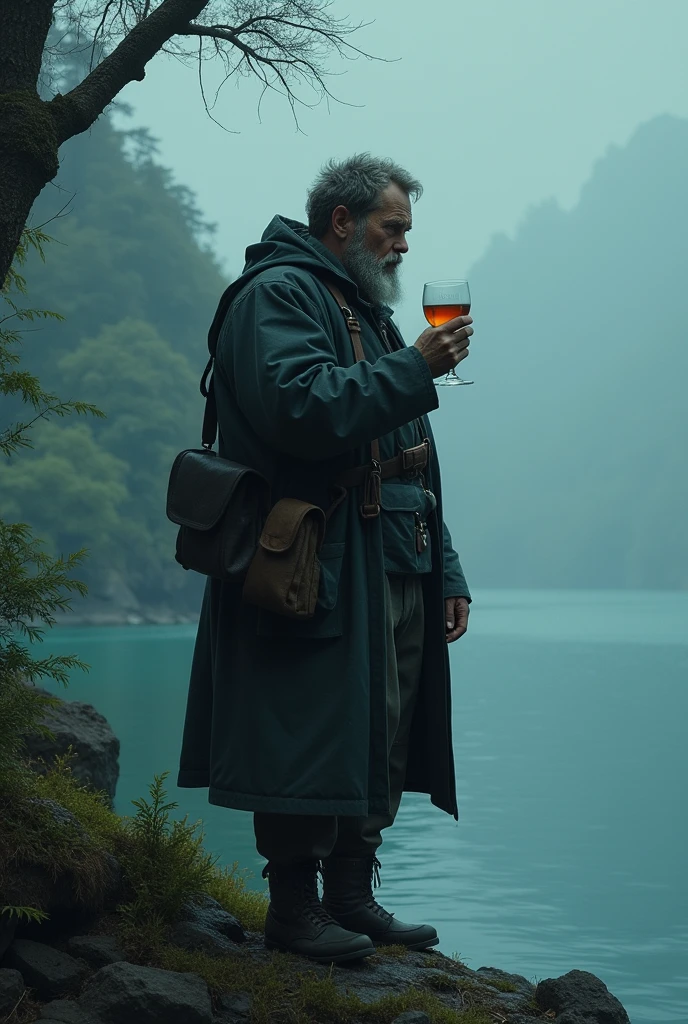 Lone wolf drinking Hennessy on small island