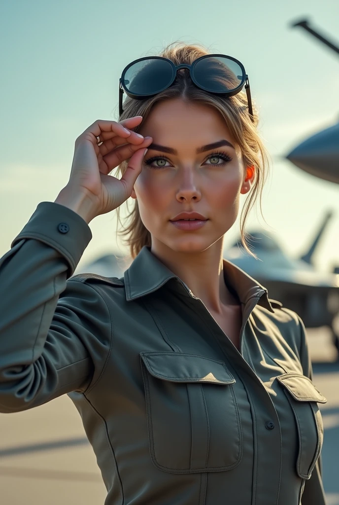 (Photorealism:1.2), beautiful woman, Fighter Jet Signalman
