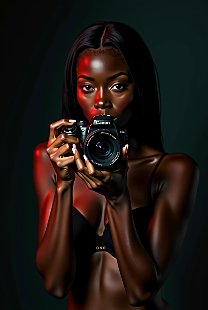 detailed beautiful young woman, dark ebony skin, stunning, realistic, photographing herself with a high-quality DSLR camera, product photography, sensual, semi-nude, studio lighting, 8k, photorealistic, hyperdetailed, cinematic composition, dramatic lighting, vivid colors, flawless skin, elegant pose, graceful movement, captivating expression, portrait, chiaroscuro, dramatic shadows
Estudio de fotografía fotografía de producto