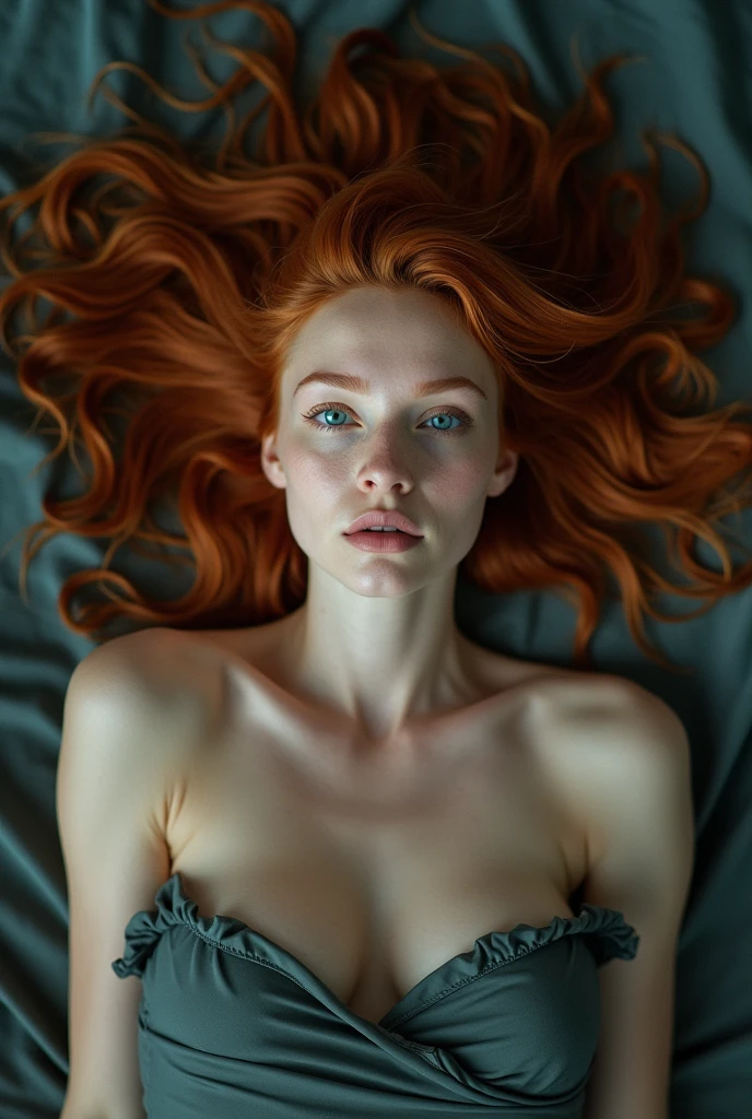 (Danielle Rose Russell, adult redhead girl, naked, White skin), (naked, naked:1.8), (unclothed),(long, messy hair, hair floating in the wind:1.6), blue eyes, detailed eyes, detailed lips, (naked, sensual, Whole body:1.5), (photo from different angles:1.5), (lies in an impressive gothic bed:1.6), ray tracing, (Best Quality, 4k, 8k, High resolution, masterpiece:1.2), Very detailed, (realist , photorealist, photorealist :1.37), HdR, HD, masterpiece, professional, vivid colors, bokeh, studio lighting