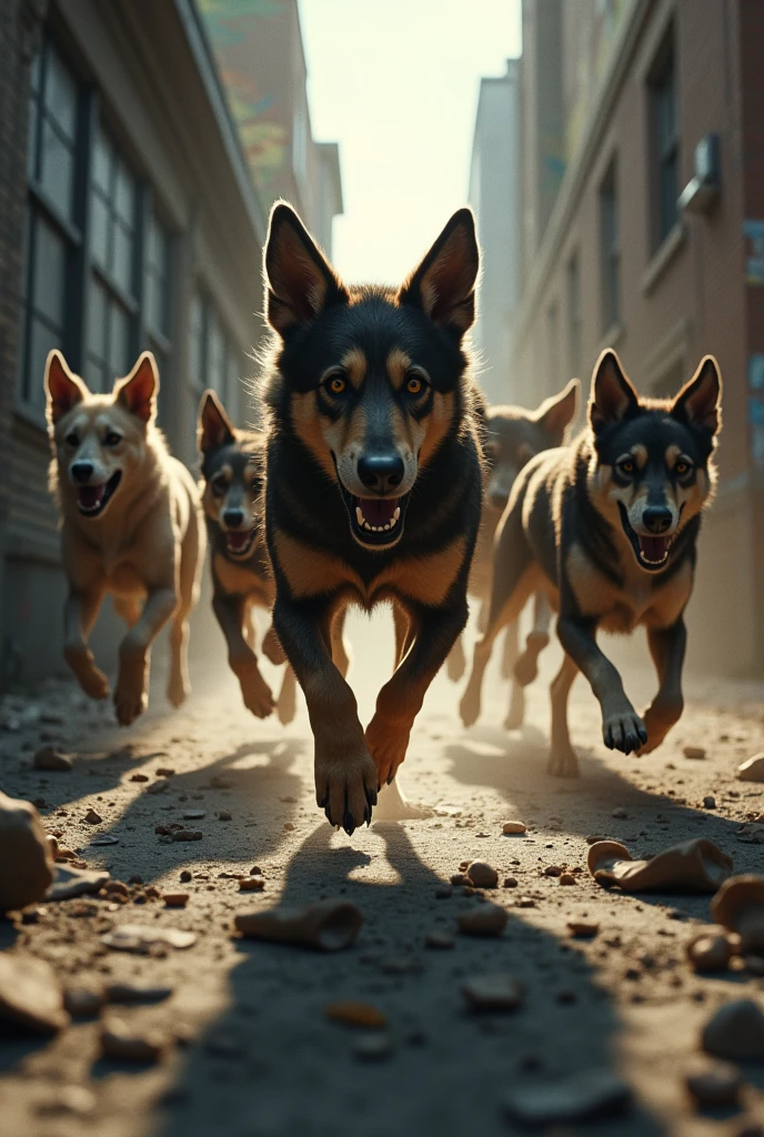 Dog being chased by other dogs
