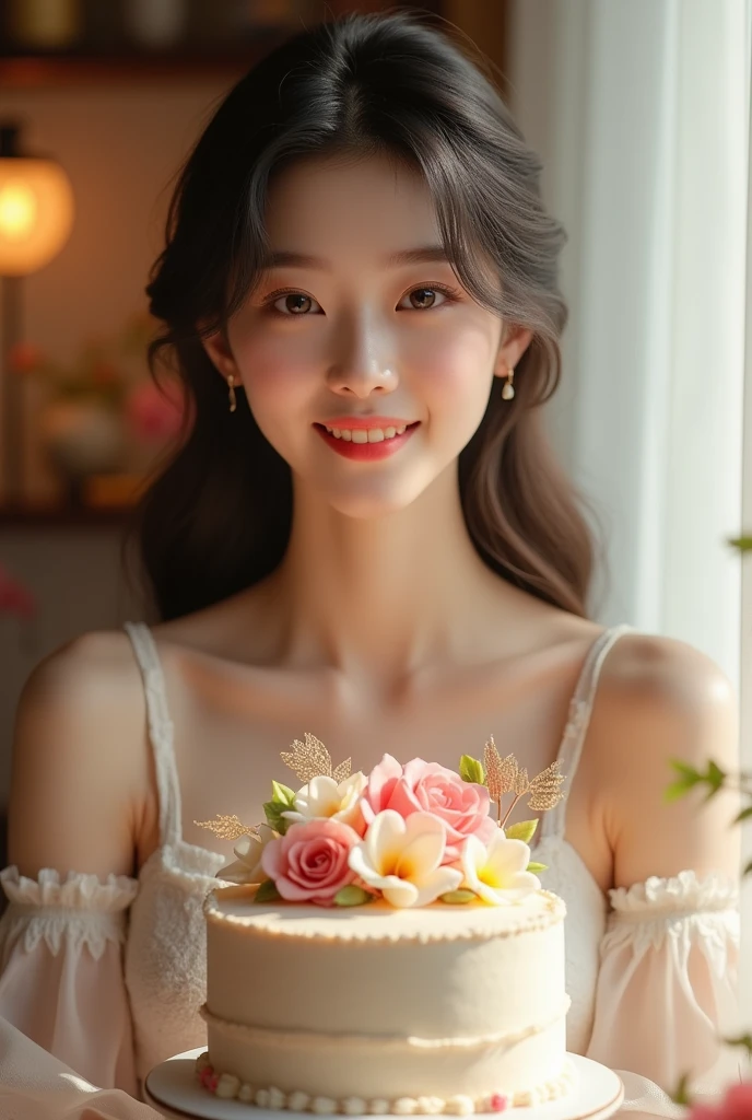 Ulzzang real girl with a birthday cake