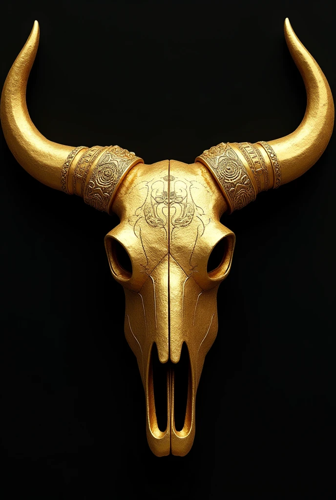 Gold mask in the shape of a bull&#39;s skull