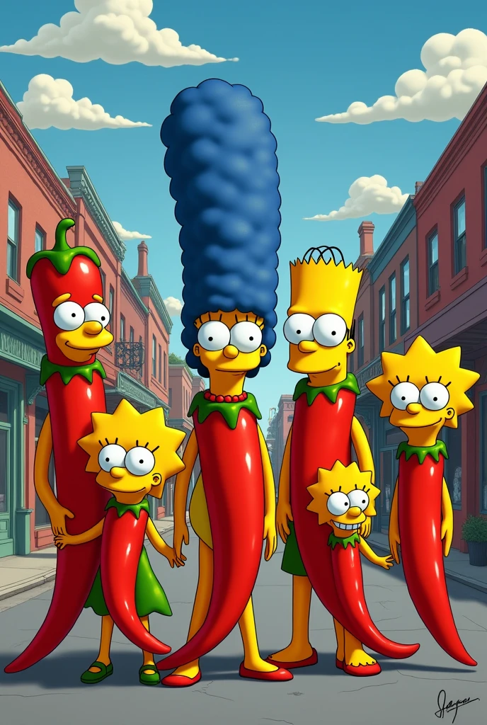 I need 7 Simpsons characters dressed as chili peppers 
