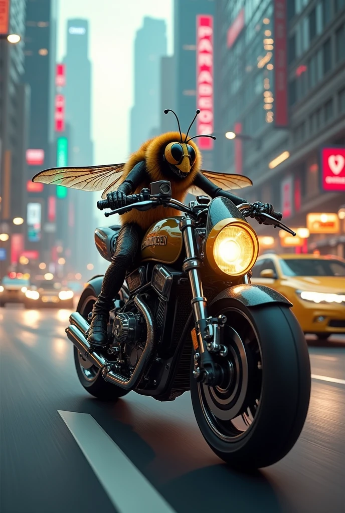 Bee riding a motorcycle
