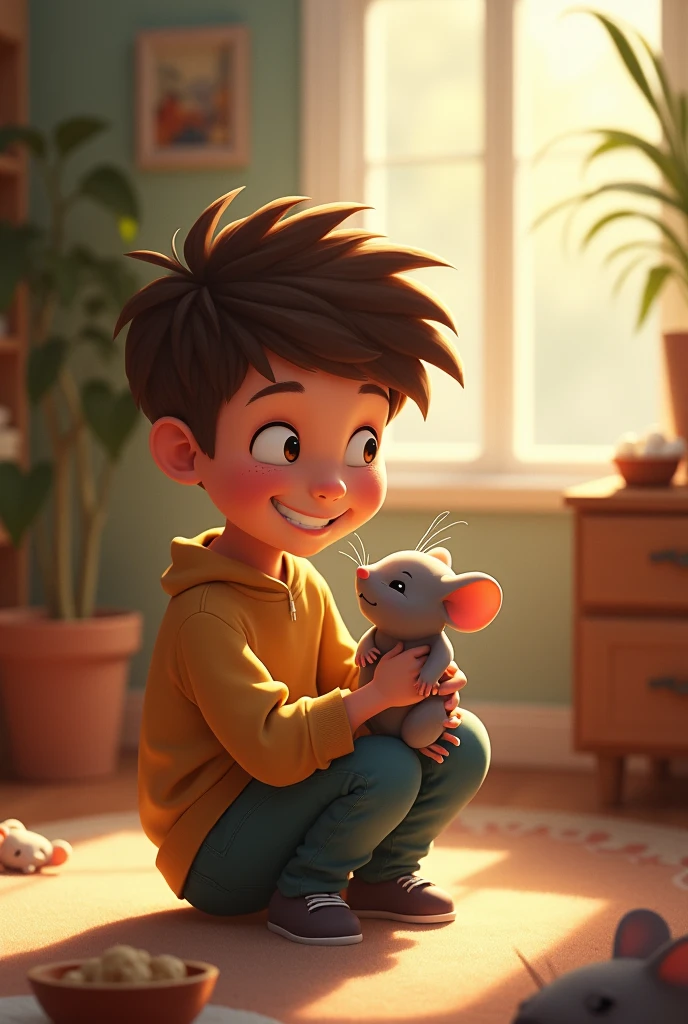 Boy with a pet rat