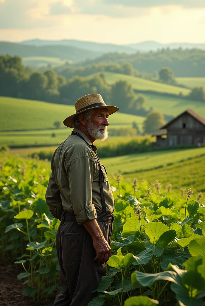 Make on photo for Agriculture with former who stands in acre 


