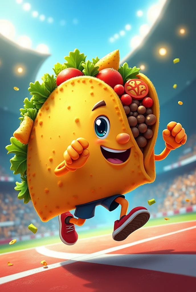 Drawing of a taco practicing athletics