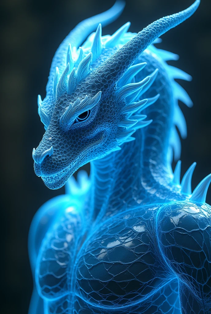 translucent armor helmet with blue glow and male dragon details