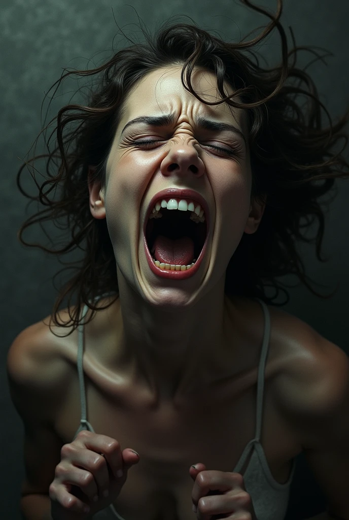 Agitated and desperate woman, feeling a lot of pleasure