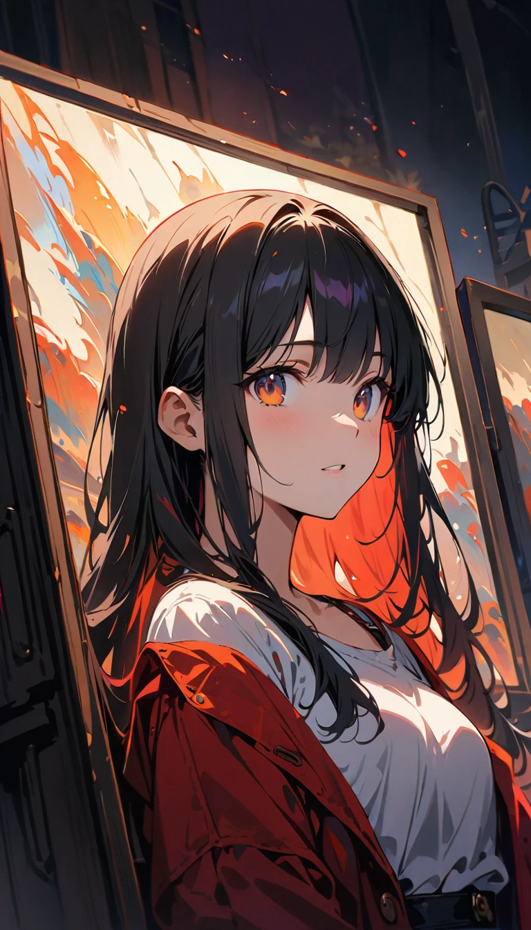 (software), masterpiece, Highest quality, High resolution 64k, Professional artwork, Famous works of art, clean, Cinema Lighting, Beautiful Eyes + detailed, Beautiful Hair + detailed, (Cute young woman's body:1.4), (Cute small breasts), Breastfeeding, Happy:1.3, smile:1.3, Gaze sexy at the viewer, Sexy lips, Floating Hair,Anosyrus II, ((TFG1:1.5)), indoor, doorway, In the open position, From above