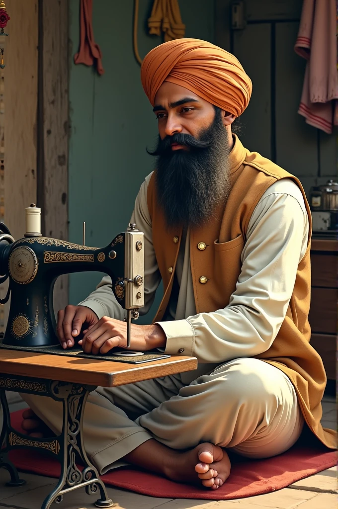 Sewing machine on sit sardar man
