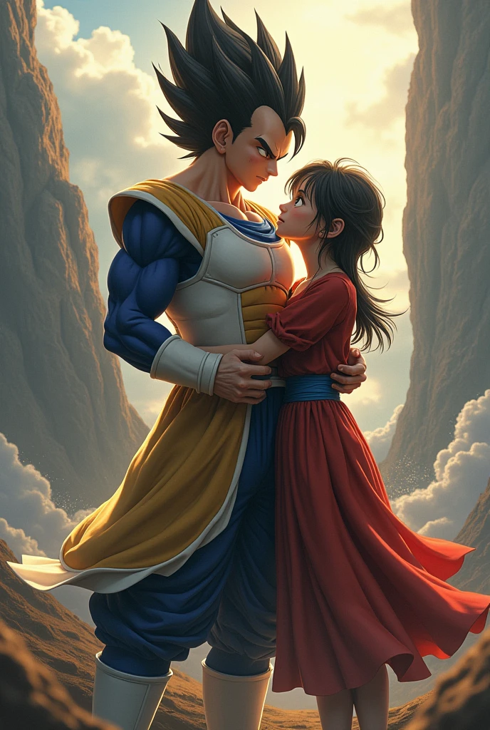 Sayayin Vegeta and Gohan woman hugged