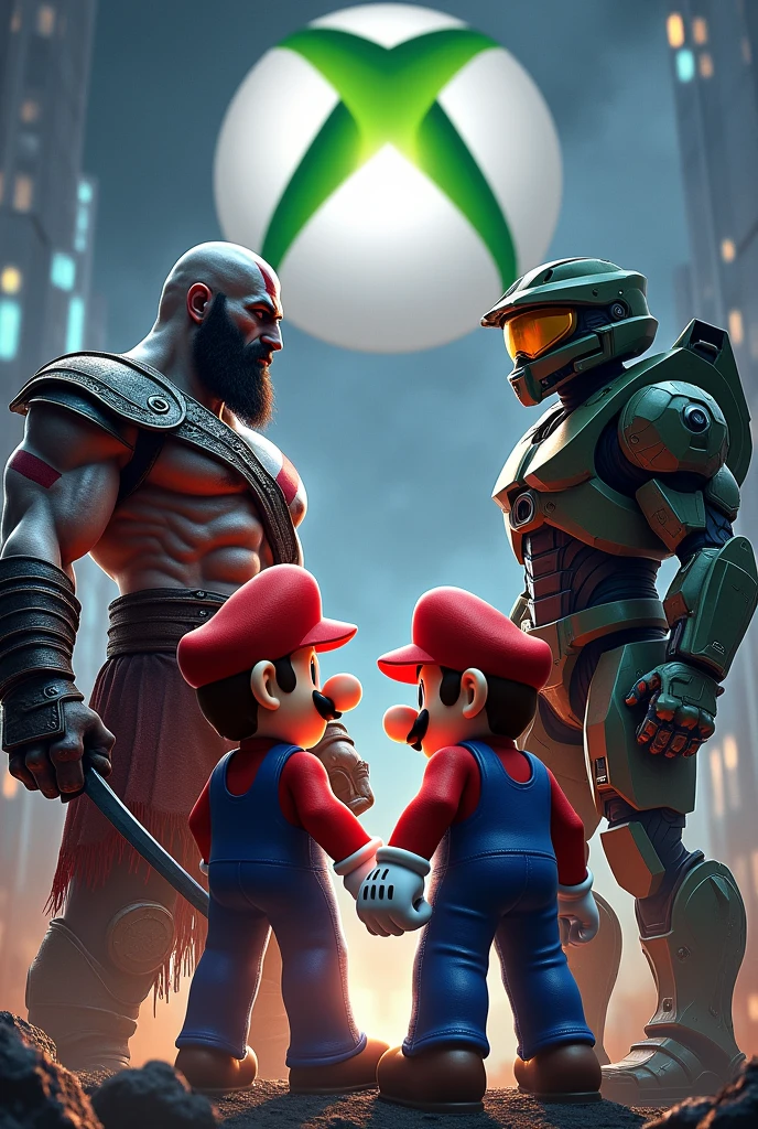 PS4 Kratos logo +nintendo Mario  Swich + xbox halo masterchief
