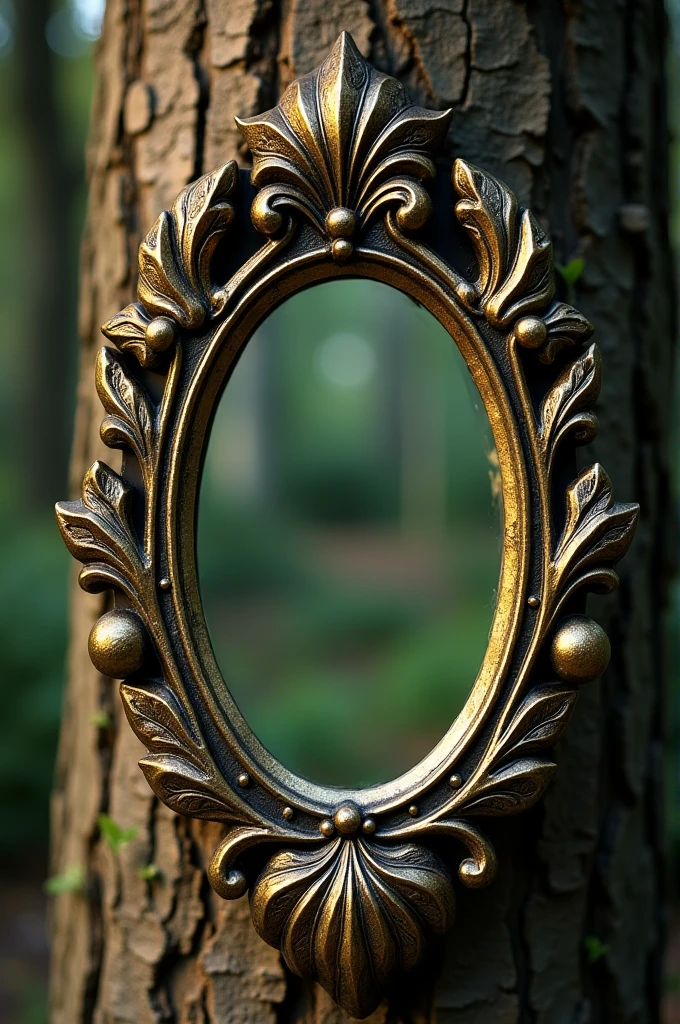 small antique magic mirror in the shape of a tree leaf, Harry Potter