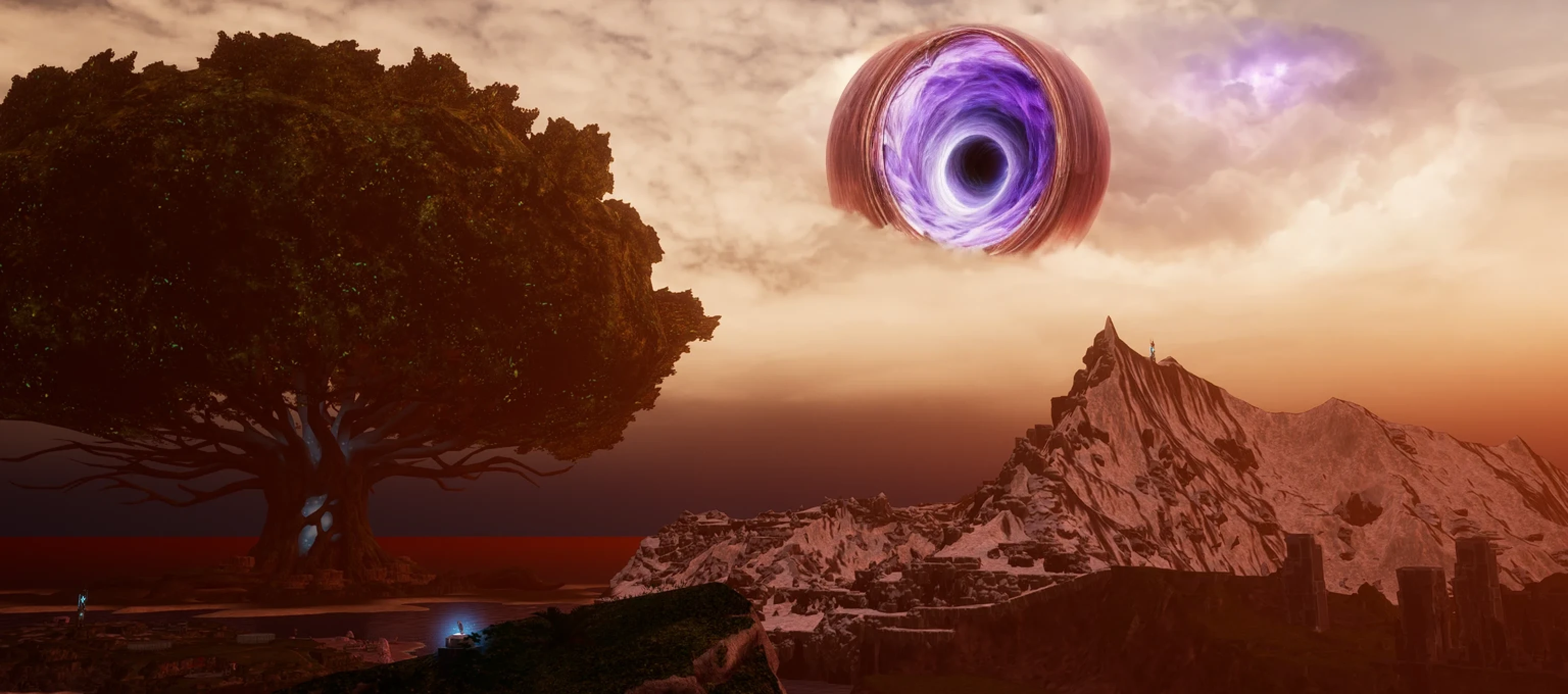 energy vortex portal, purple vortex in the sky, single portal to another dimension