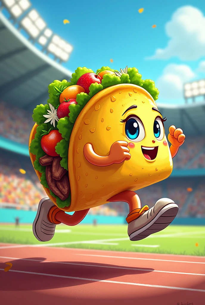 Drawing of a taco practicing athletics