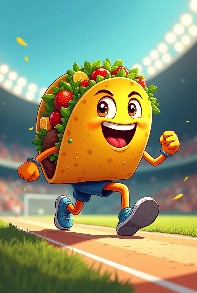 Drawing of a taco practicing athletics