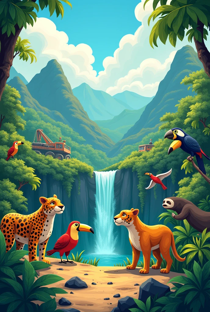 Easy animated drawing depicting the situation in Panama, against mining and how it affects wildlife, flora and the entire environment