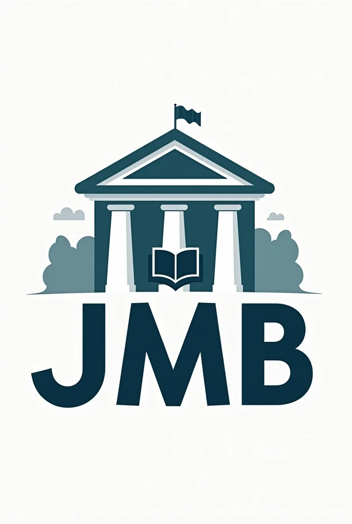 Create a logo referring to the name Já Me Banco related to a public tender with the initials JMB with a bank in the background and a book making the art 