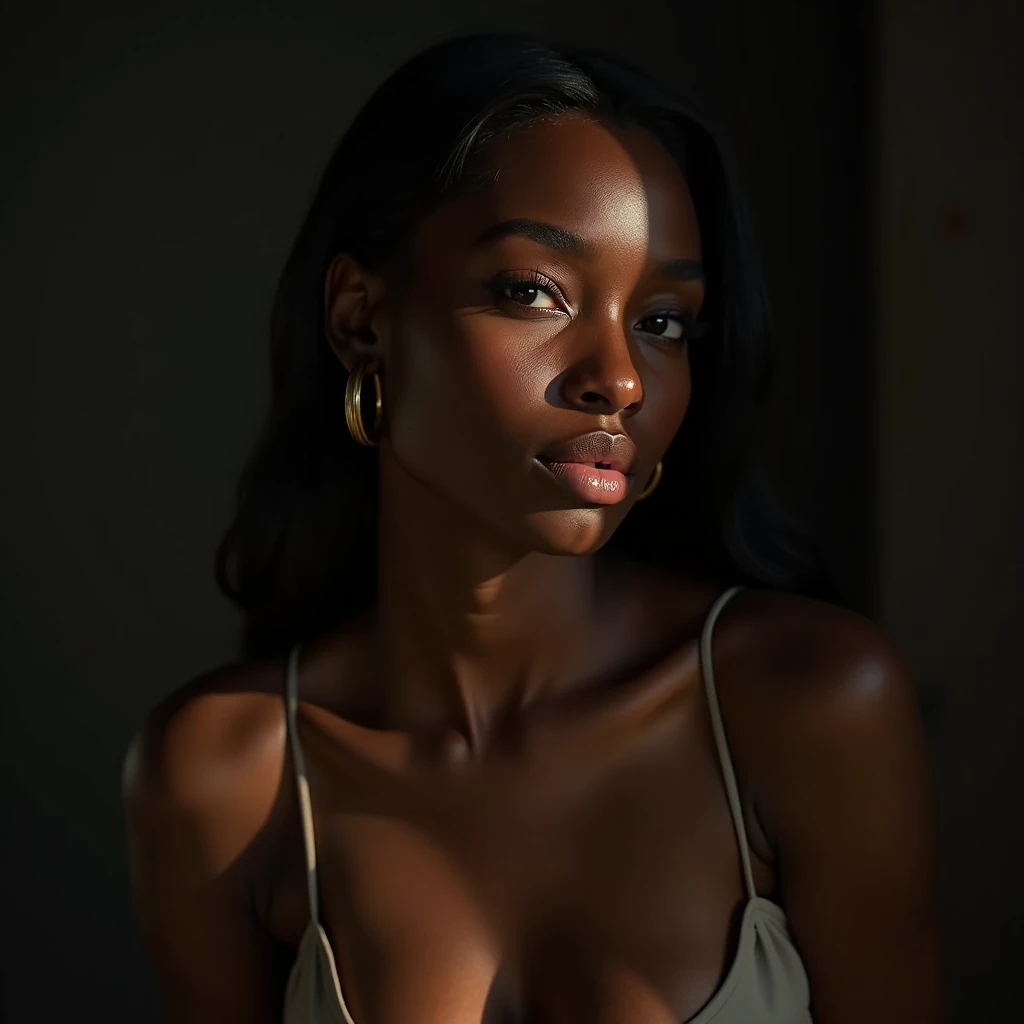 detailed beautiful young woman, dark ebony skin, stunning, realistic, photographing herself with a high-quality DSLR camera, product photography, sensual, semi-nude, studio lighting, 8k, photorealistic, hyperdetailed, cinematic composition, dramatic lighting, vivid colors, flawless skin, elegant pose, graceful movement, captivating expression, portrait, chiaroscuro, dramatic shadows
Estudio de fotografía fotografía de producto