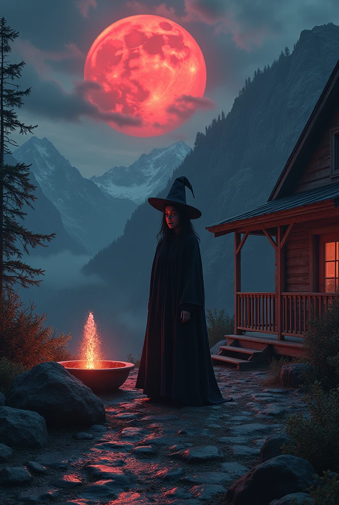 
Best quality, masterpiece collection, Mountain cabin, Halloween night, witch enjoying Halloween event, blood moon, cabin on mountain, horror night view, terrifying enjoying moments of  witch, small water fountain at mountain cabin, ultra detailed art, super detailed, semi-realistic detailed, 24K Ultra high definition resolution, glowing and shining lit effects, rendered by octane
