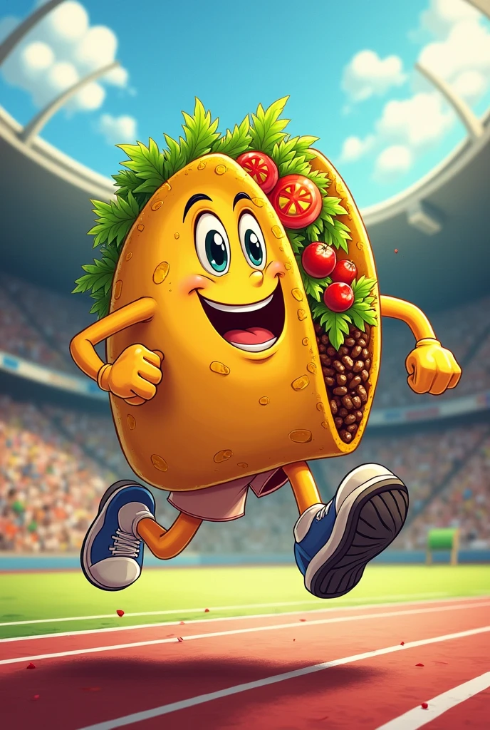 Drawing of a taco practicing athletics