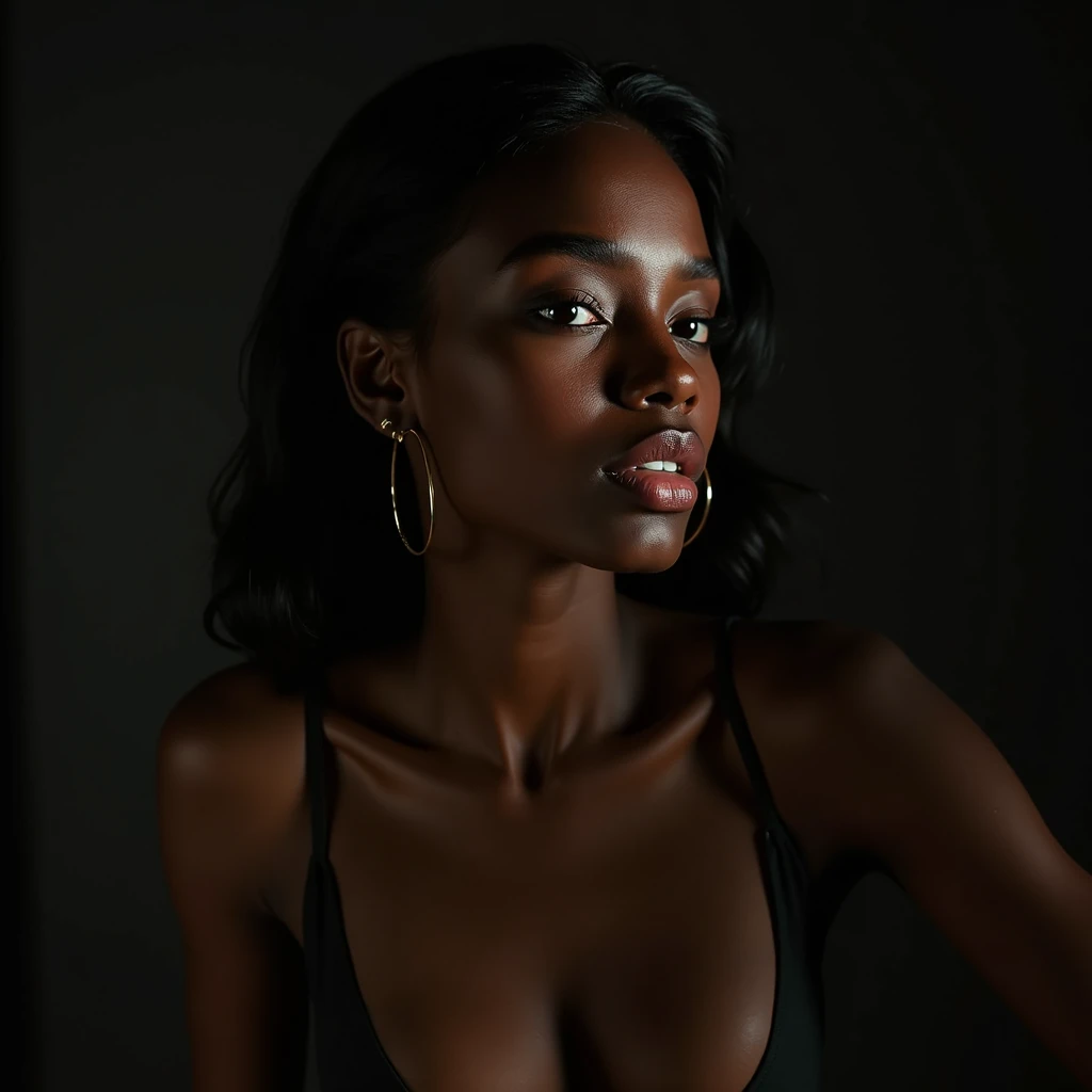 detailed beautiful young woman, dark ebony skin, stunning, realistic, photographing herself with a high-quality DSLR camera, product photography, sensual, semi-nude, studio lighting, 8k, photorealistic, hyperdetailed, cinematic composition, dramatic lighting, vivid colors, flawless skin, elegant pose, graceful movement, captivating expression, portrait, chiaroscuro, dramatic shadows
Estudio de fotografía fotografía de producto