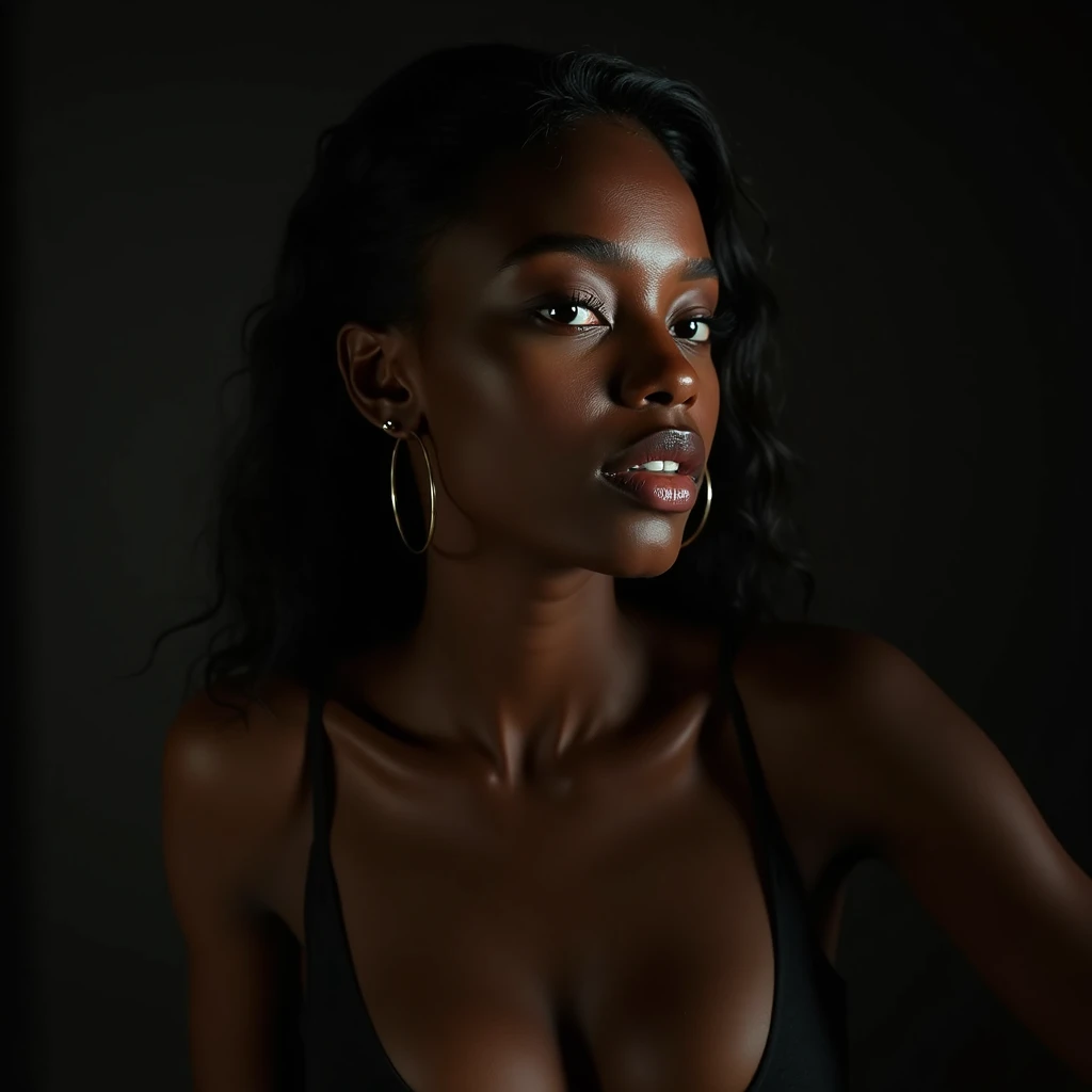 detailed beautiful young woman, dark ebony skin, stunning, realistic, photographing herself with a high-quality DSLR camera, product photography, sensual, semi-nude, studio lighting, 8k, photorealistic, hyperdetailed, cinematic composition, dramatic lighting, vivid colors, flawless skin, elegant pose, graceful movement, captivating expression, portrait, chiaroscuro, dramatic shadows
Estudio de fotografía fotografía de producto