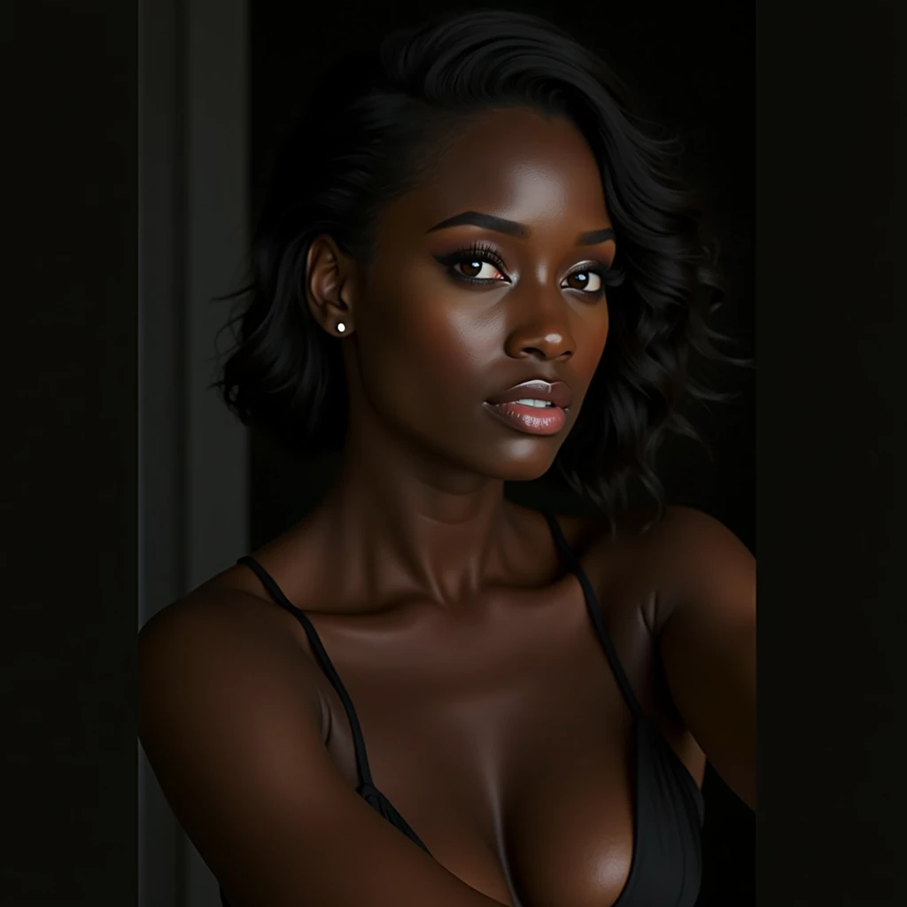 detailed beautiful young woman, dark ebony skin, stunning, realistic, photographing herself with a high-quality DSLR camera, product photography, sensual, semi-nude, studio lighting, 8k, photorealistic, hyperdetailed, cinematic composition, dramatic lighting, vivid colors, flawless skin, elegant pose, graceful movement, captivating expression, portrait, chiaroscuro, dramatic shadows
Estudio de fotografía fotografía de producto