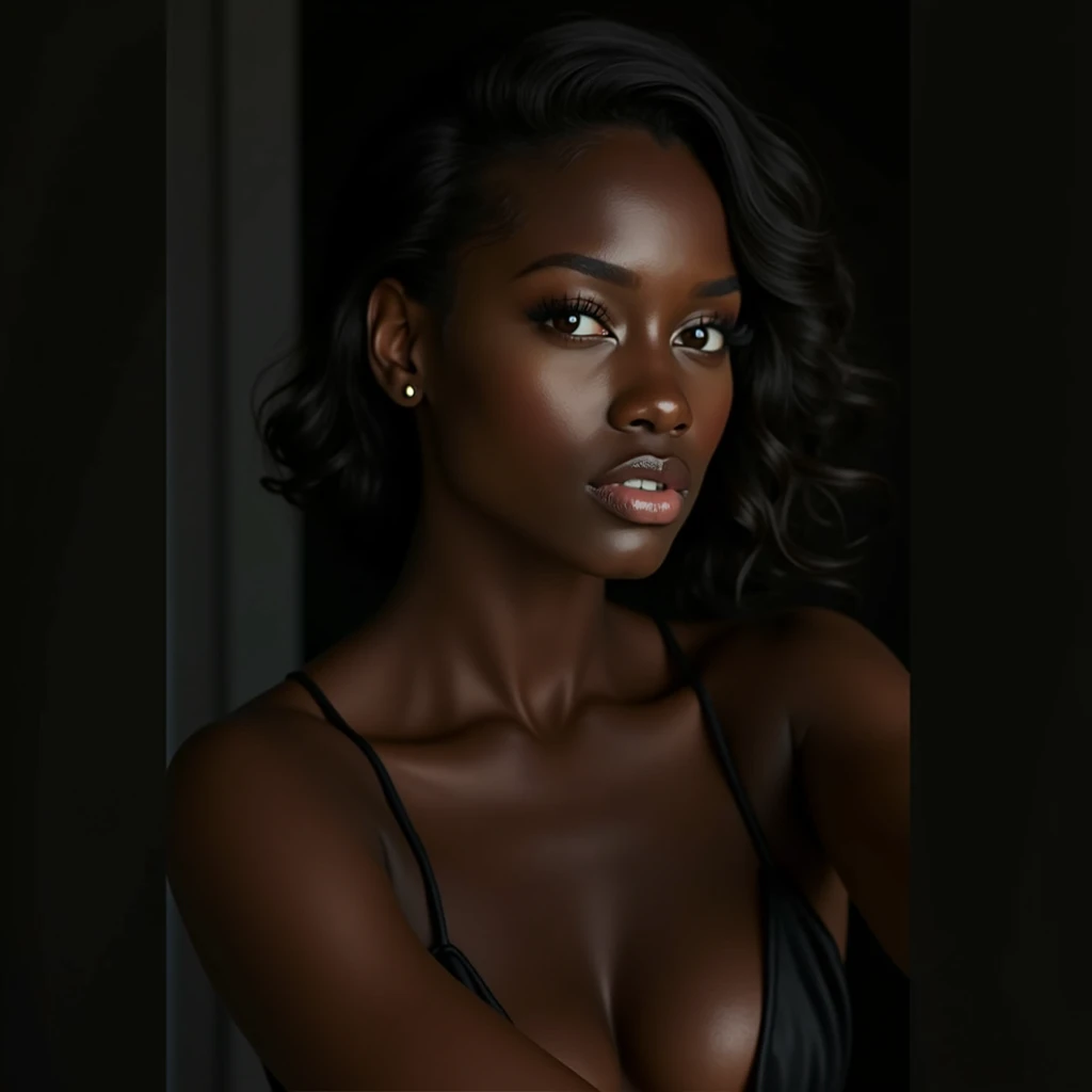 detailed beautiful young woman, dark ebony skin, stunning, realistic, photographing herself with a high-quality DSLR camera, product photography, sensual, semi-nude, studio lighting, 8k, photorealistic, hyperdetailed, cinematic composition, dramatic lighting, vivid colors, flawless skin, elegant pose, graceful movement, captivating expression, portrait, chiaroscuro, dramatic shadows
Estudio de fotografía fotografía de producto