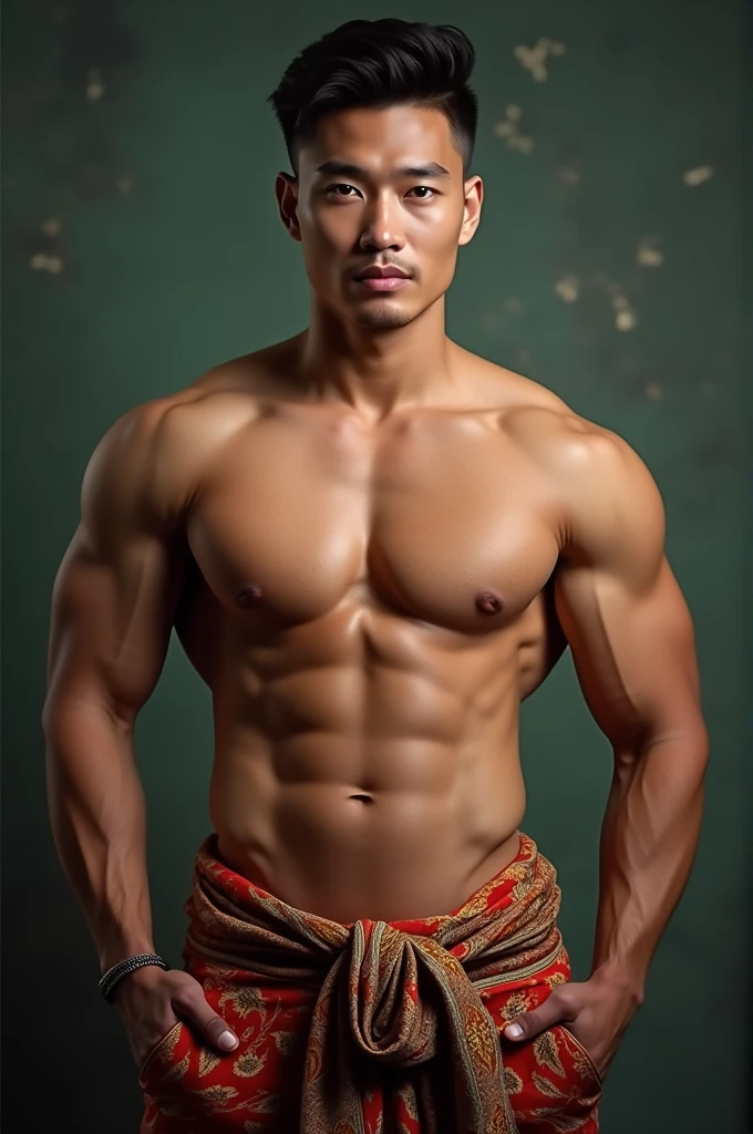 A handsome Thai man, good-looking body with Sixpack in Thai traditional pants
หนุ่มฮอตหุ่นล่ำซิกแพ็ค ,handsome,elegant, Vietnamese style sarong