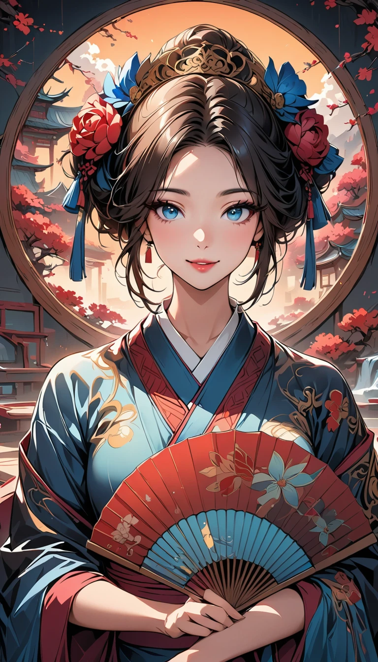 Holding a fan、Arabian woman with flowers in her hair, Exquisite digital illustrations, Beautiful artwork illustration, Amazing digital illustrations, Beautiful digital art, Inspired by Yoon Doo-seo, In the style of digital illustration, Empress of China, Portrait of a Geisha, Beautiful Fantasy Empress, Beautiful digital illustrations, 美しいPortrait of a Geisha, Portrait of a Geisha