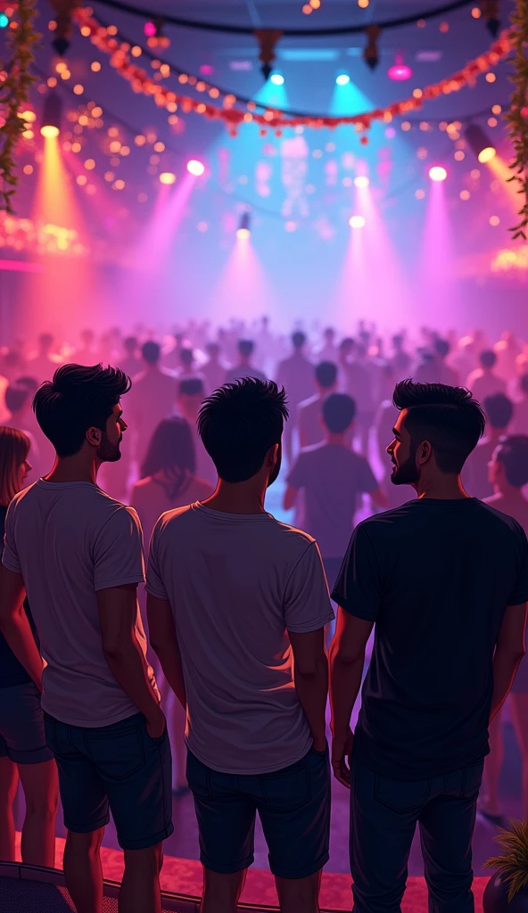 Thailand club everyone dancing and enjoying 3 male friend watching