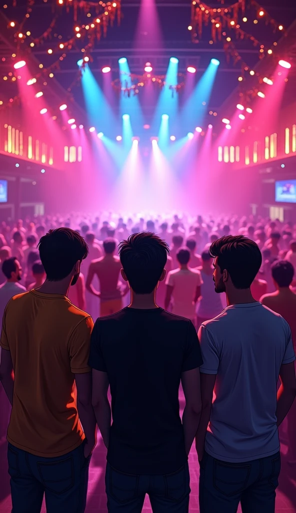 Thailand club everyone dancing and enjoying 3 male friend watching