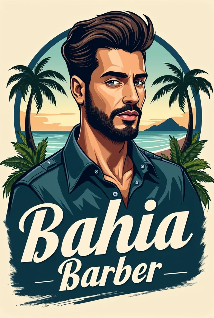 Create a logo for me that has the name Bahia Barber 