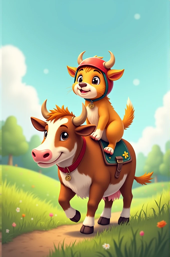 Draw me a dog riding a cow