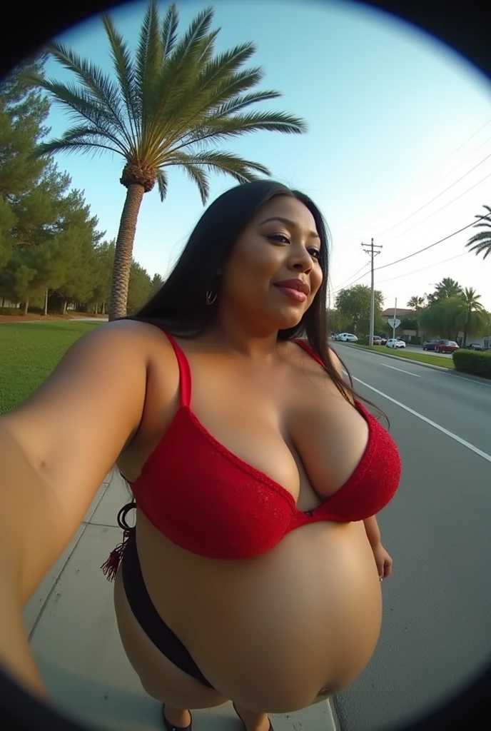 Pov fisheye camera view when in front of you a fat stepmother cardi b when 9  wants to suck your cock when you are on the side of the road and show off her plus size body and big bra size, iphone camera style. 8k hd, realface, cinematic, extra detail, high shapering image