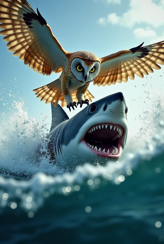 Shark and Owl fight scene ultra HD high resolution 4K 