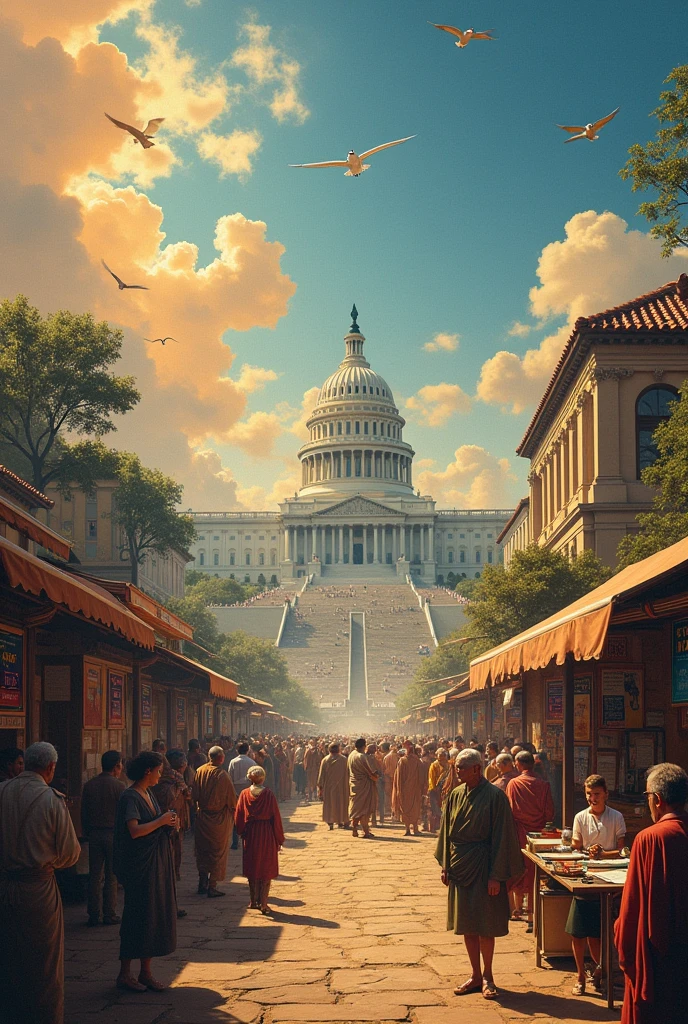 Make an image where the evolution of the administration can be seen, Starting from bartering to modern administration
