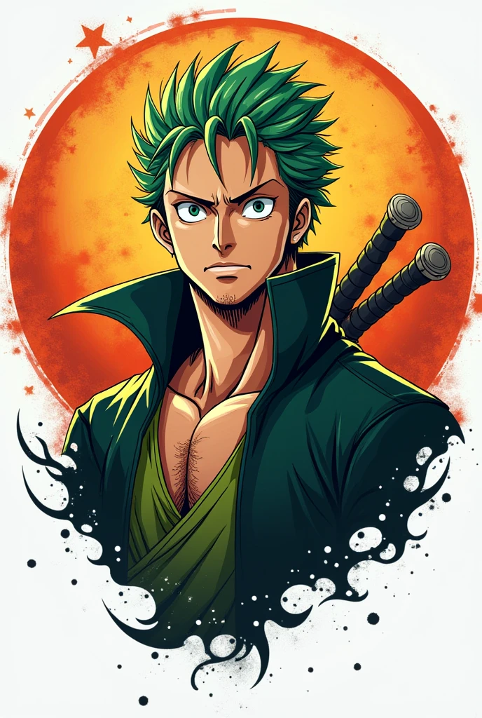 Create logo of Zoro from one piece in background circle and on the circle write SOORYA not zoorya